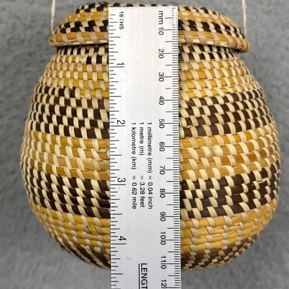 Vintage Sweetgrass Lidded Mini Basket Handwoven Folk Art Coastal Boho Decor